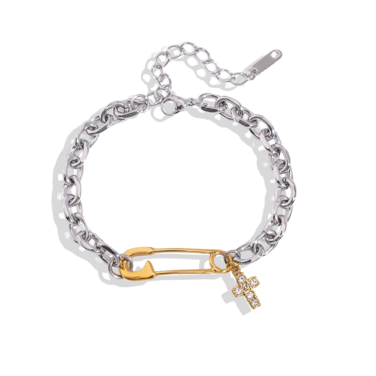 Two tone cross bracelet